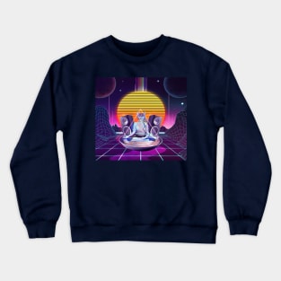 Vaporwave Cat Meditates in Chill Listening to Lo-Fi Music Crewneck Sweatshirt